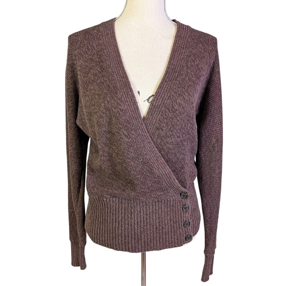 Ralph Lauren Brown Cotton Wrap Cardigan Sweater Side Button Small